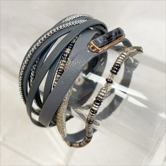 Stella & Dot Gray Wrap Bracelet w chain beads - Picture 2 of 5